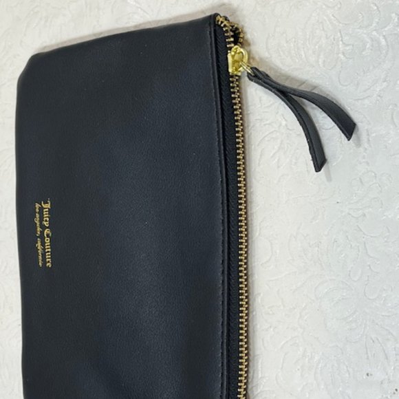 Black Juicy Couture Faux Leather Zip Pouch Cosmetic Make Up Bag 7"x5" - Picture 6 of 11